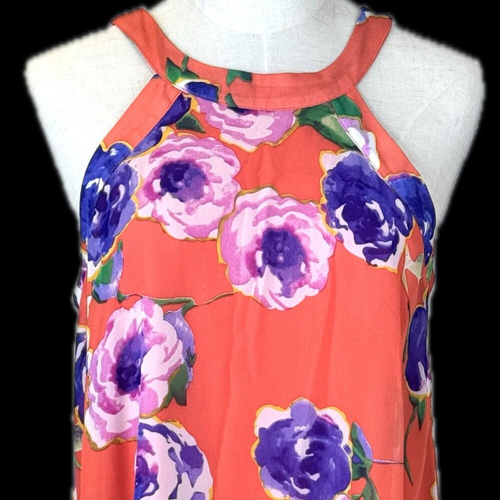 Betsey Johnson Halter Dress Sleeveless Floral Orange Purple Zip Back Size 6